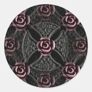 Gothic mediaeval iron cross with rose classic round sticker