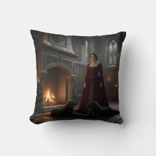 Gothic Medieval Maiden In Castle with Dogs Cushion
