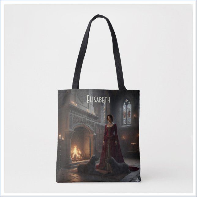 Gothic Medieval Maiden In Castle with Dogs Tote Bag (Creator Uploaded)