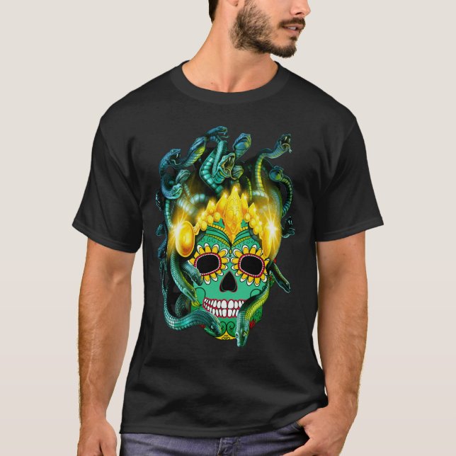 Gothic Medusa Sugar Skull T-Shirt (Front)