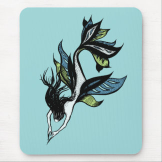 Gothic Mermaid Beautiful Blue Green Ink Drawing Mouse Mat