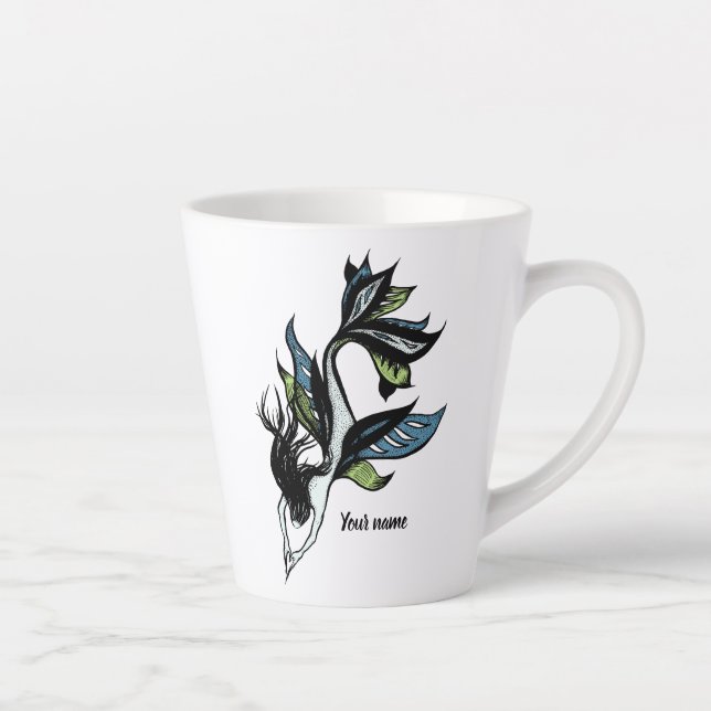 Gothic Mermaid Beautiful Ink Drawing Name Latte Mug (Right)