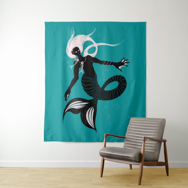 Gothic Mermaid Dark Fantasy Magic Sea Creature Tapestry (In Situ)