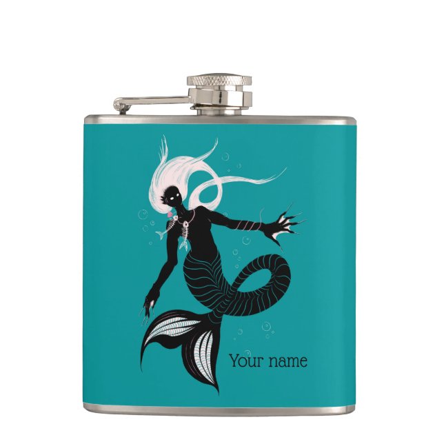 Gothic Mermaid Dark Fantasy Sea Creature Hip Flask (Front)