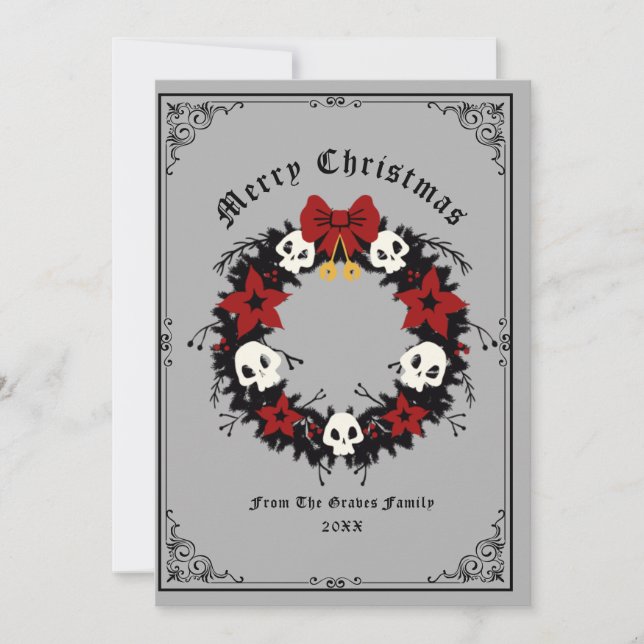 Gothic Merry Christmas Wreath Holiday Card (Front)