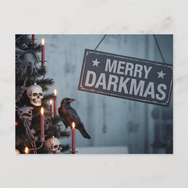 Gothic "Merry Darkmas" Horror Christmas Tree Postcard (Front)