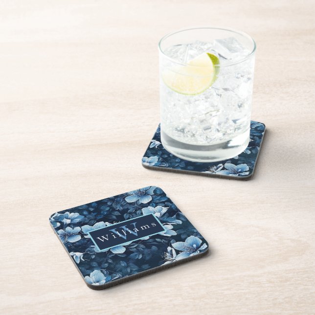 Gothic Midnight Garden Blue Flowers Coaster (Right Side)