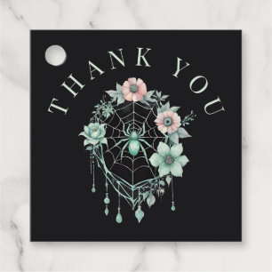 Gothic Mint Green Floral Spiderweb Thank You Favour Tags