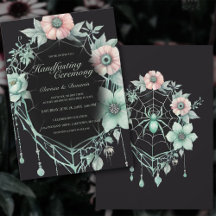 Gothic Mint Green Spider Floral Web Handfasting