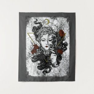 Gothic Mirror Girl Roses Tapestry