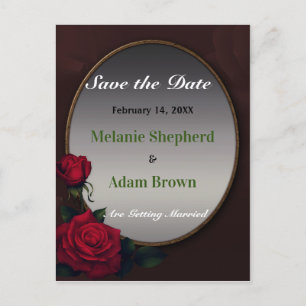 Gothic Mirror Save the Date Red Roses Romance Announcement Postcard