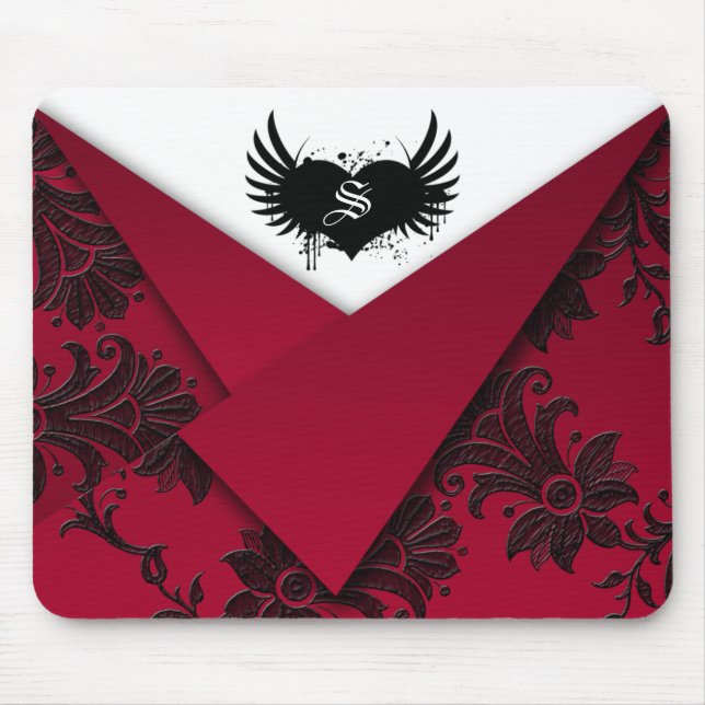 Gothic Monogram Red and Black Baroque Mousepad (Front)