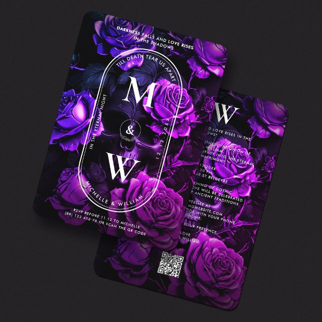 Gothic Monogram Wedding Skull Dark Purple Roses Invitation (Gothic Monogram Wedding Skull Dark Purple Roses Invitation
)