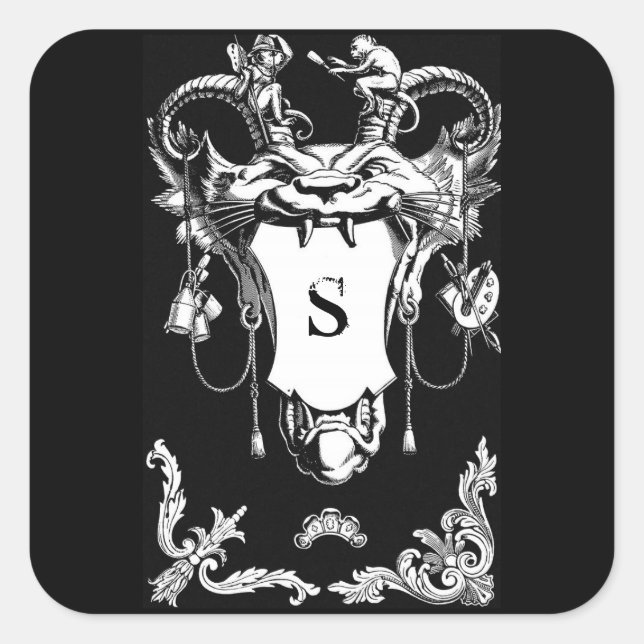 Gothic monster antique architectural decoration  square sticker (Front)