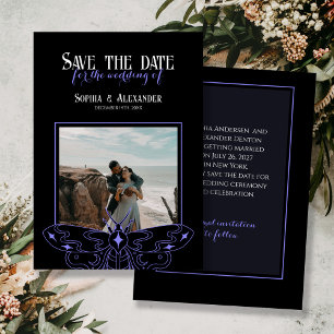 Gothic Moody Black and Blue Wedding Photo  Save The Date