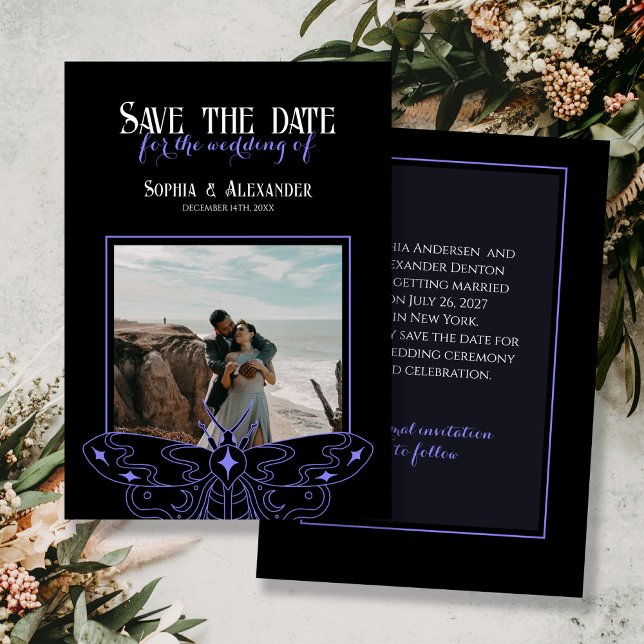 Gothic Moody Black and Blue Wedding Photo  Save The Date (Creator Uploaded)