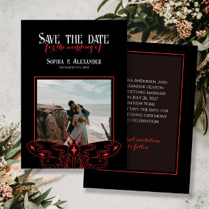 Gothic Moody Black and Red Wedding Photo Save The Date