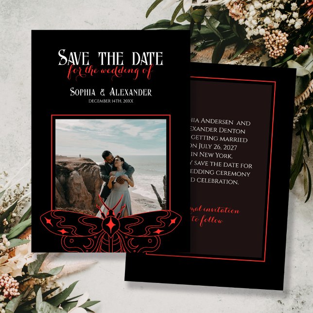 Gothic Moody Black and Red Wedding Photo  Save The Date (Creator Uploaded)