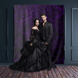 Gothic Moody Black & Purple Vintage Lace Tapestry