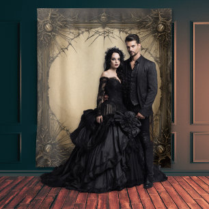 Gothic Moody Dark Black & Old Ivory Filigree Tapestry