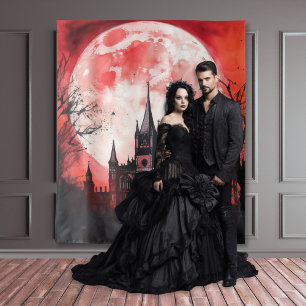 Gothic Moody Dark Red Watercolor Castle Tapestry