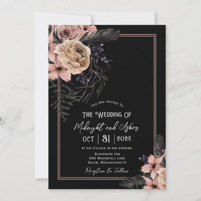 Gothic Moody Floral Wedding Invitation (Front)