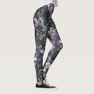 Gothic Moody Flowers Skulls and Crows  Leggings