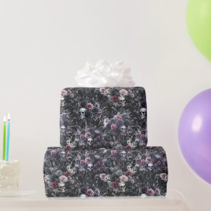 Gothic Moody Flowers Skulls and Crows Wrapping Paper