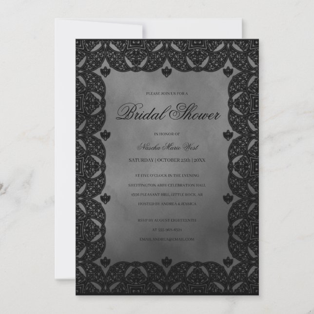 Gothic Moody Mediaeval Grey Bridal Shower Invitation (Front)