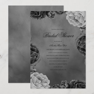Gothic Moody Monochrome Grey Floral Bridal Shower  Invitation