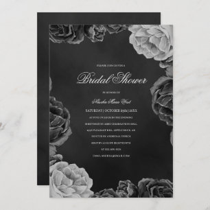 Gothic Moody Monochrome Grey Floral Bridal Shower Invitation