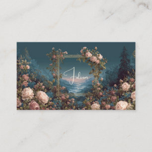 Gothic Moody Rose River Landscape Gold Frame Business Card