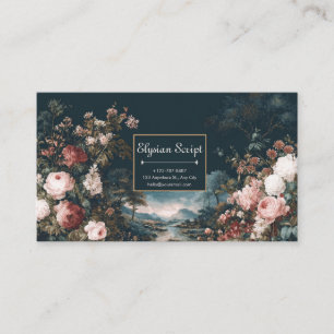 Gothic Moody Rose River Landscape Gold Frame Business Card