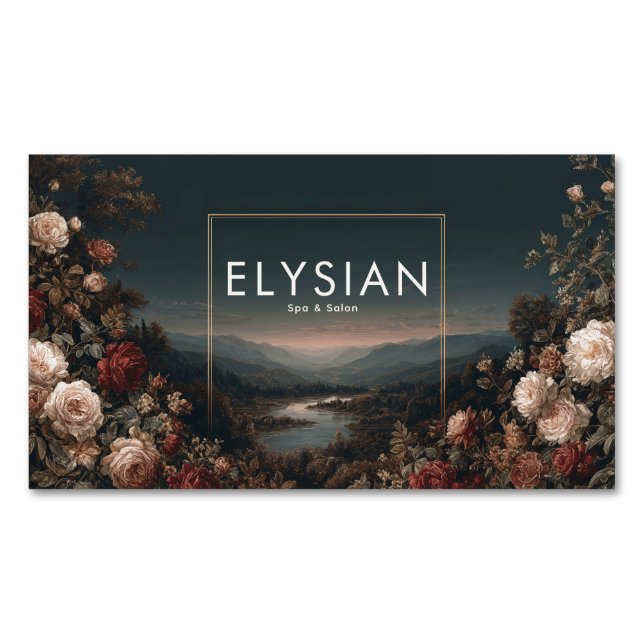 Gothic Moody Rose River Landscape Gold Frame Magnetic Business Card (Front)