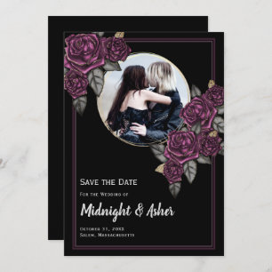 Gothic Moody Roses Circle Photo Save the Date Card