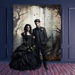 Gothic Moody Scenes Arches & Birds Cream & Black Tapestry