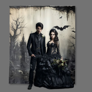 Gothic Moody Scenes Haunted Mansion Cream & Black Tapestry