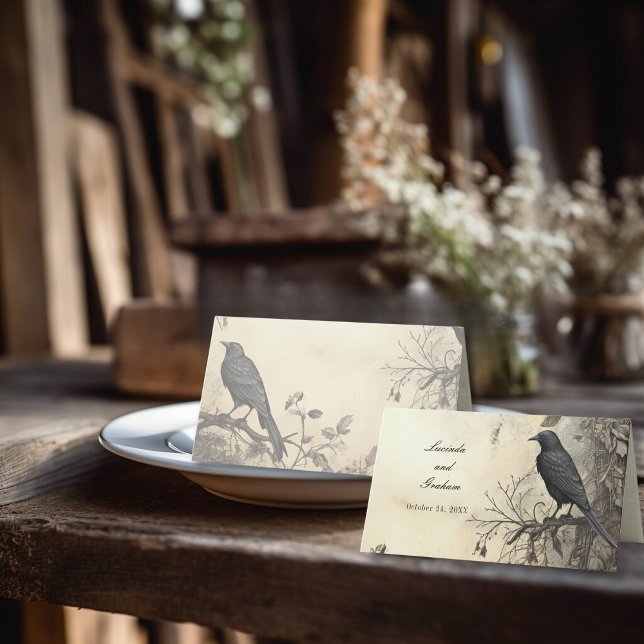 Gothic Moody Scenes Vintage Cream & Black Place Card (Creator Uploaded)