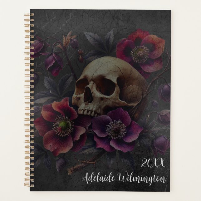 Gothic Moody Skull And Anemones Personalised Planner (Front)