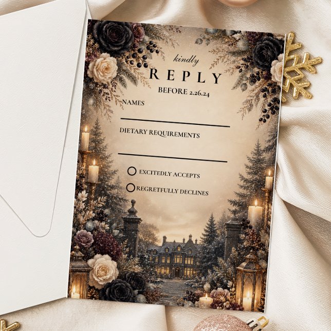 Gothic Moody Winter Wedding RSVP Card (Creator Uploaded)