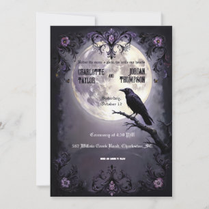 Gothic Moon & Raven Wedding Invitations Dark Style