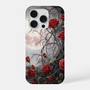 Gothic Moon & Red Rose iPhone 15 Pro Case