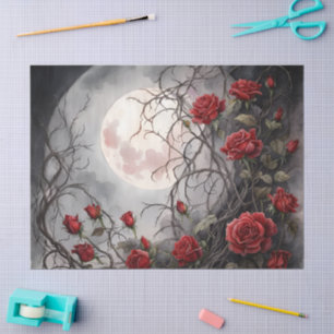 Gothic Moon & Red Rose Tissue Paper