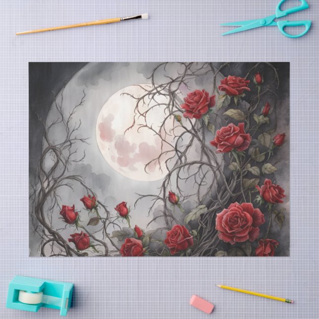 Gothic Moon & Red Rose Tissue Paper (Craft)