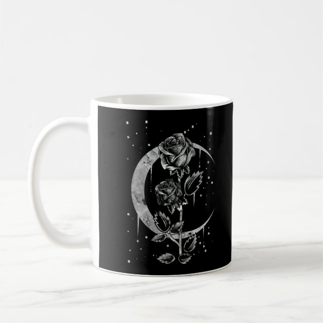 Gothic Moon Rose Crescent Witchy Art Coffee Mug (Left)