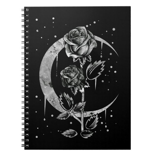 Gothic Moon Rose Crescent Witchy Art Notebook (Front)