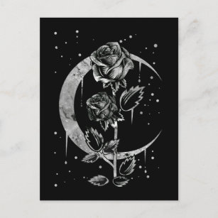 Gothic Moon Rose Crescent Witchy Art Postcard