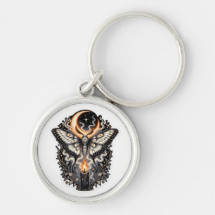 Gothic Moth & Candle Keychain Dark Witchy Art