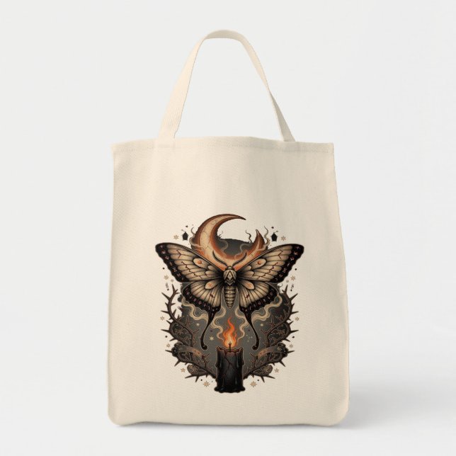 Gothic Moth Moon Halloween Tote Bag (Front)