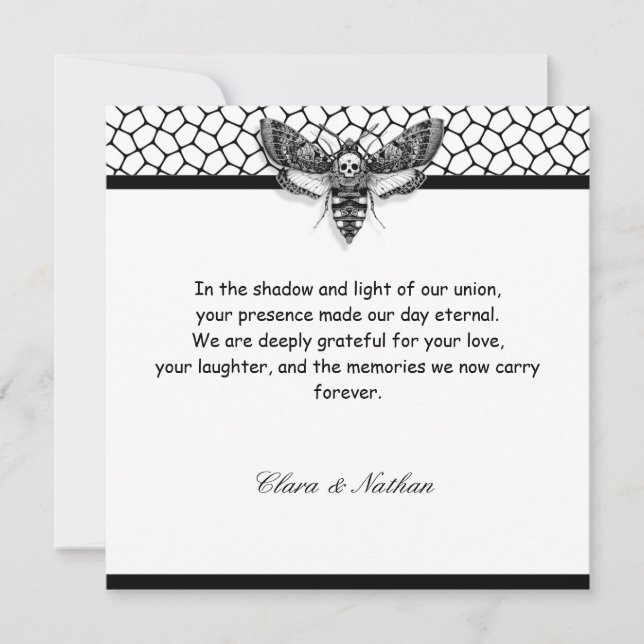 Gothic Moth Skull Wedding | Black & white Invitation (Front)